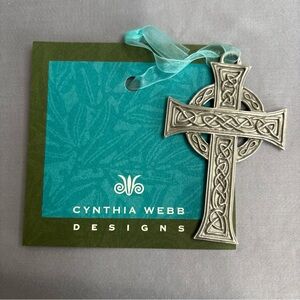 Cynthia Webb Designs Pewter Celtic Cross Ornament w/Card & Ribbon–Handmade USA
